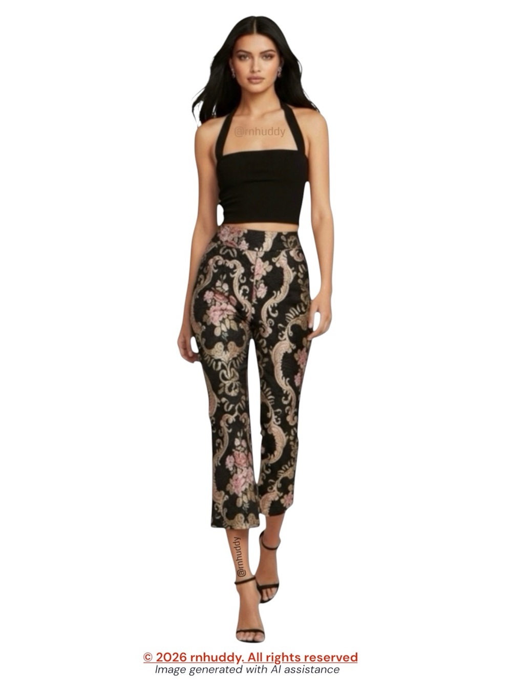 For Love and Lemons XS black floral Brocade Flared Pant